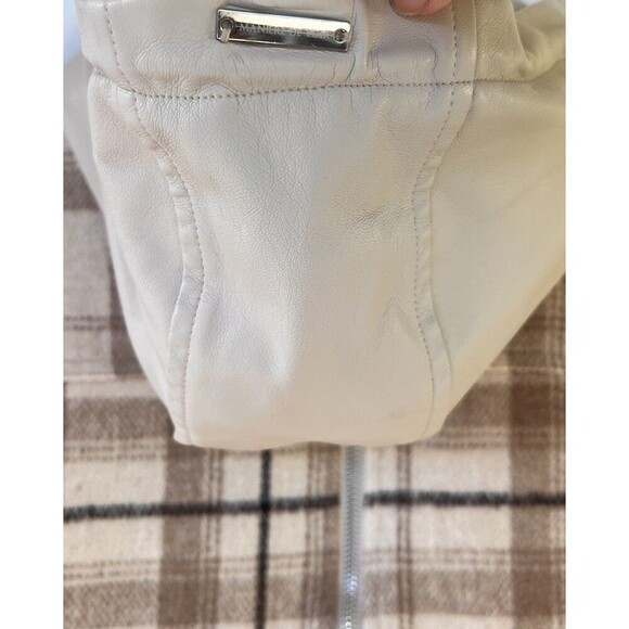 Maniere De Voir Jacket Womens 10 Brown Wool Plaid Zip Back Faux Leather Hooded - Picture 5 of 9